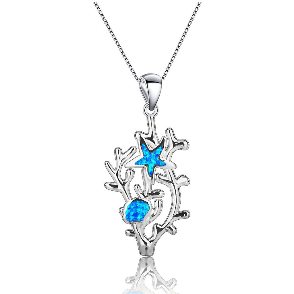 Blue Sea Cucumber Pendant With Opal Necklace