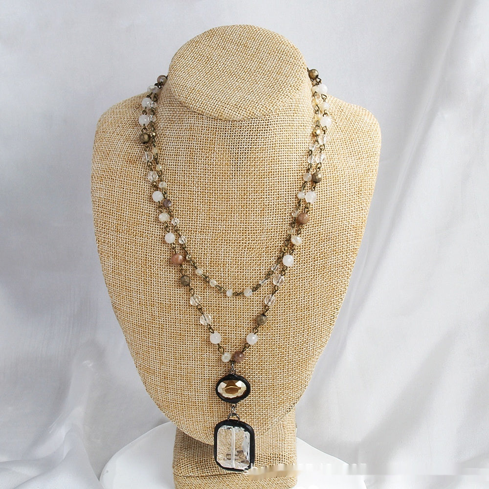 Fashion Tribal Style 2-layer Natural Stone Glass Chain Necklace