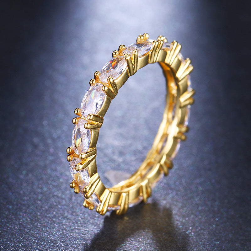 Real Gold Plating Single Row T Square Zircon Ring