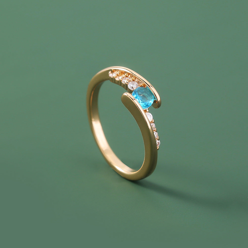 Niche Metal Zircon Ring Gem Ring Adjustable