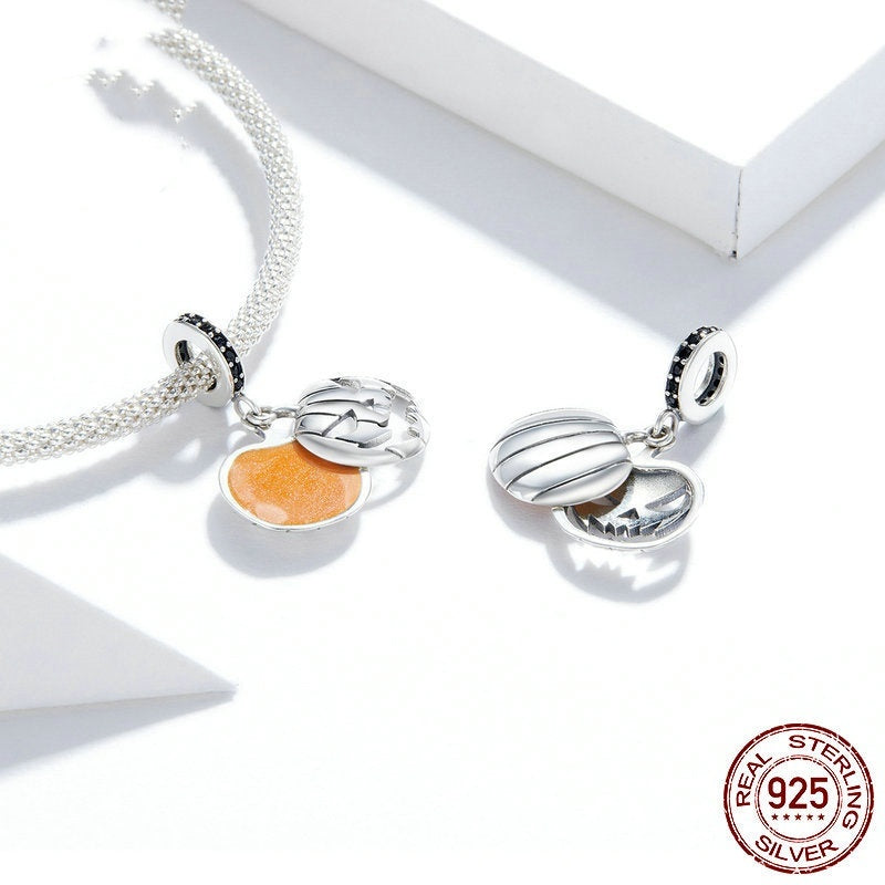 S925 Sterling Silver Halloween Beaded Bracelet Color-horror Dark Holiday Beads Combination