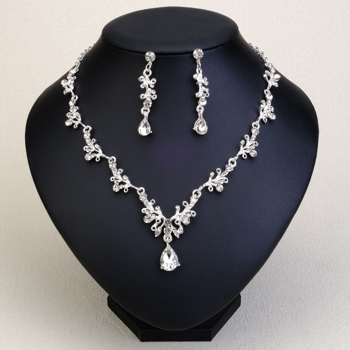 Rhinestone Pearl Earrings And Necklace Set Women