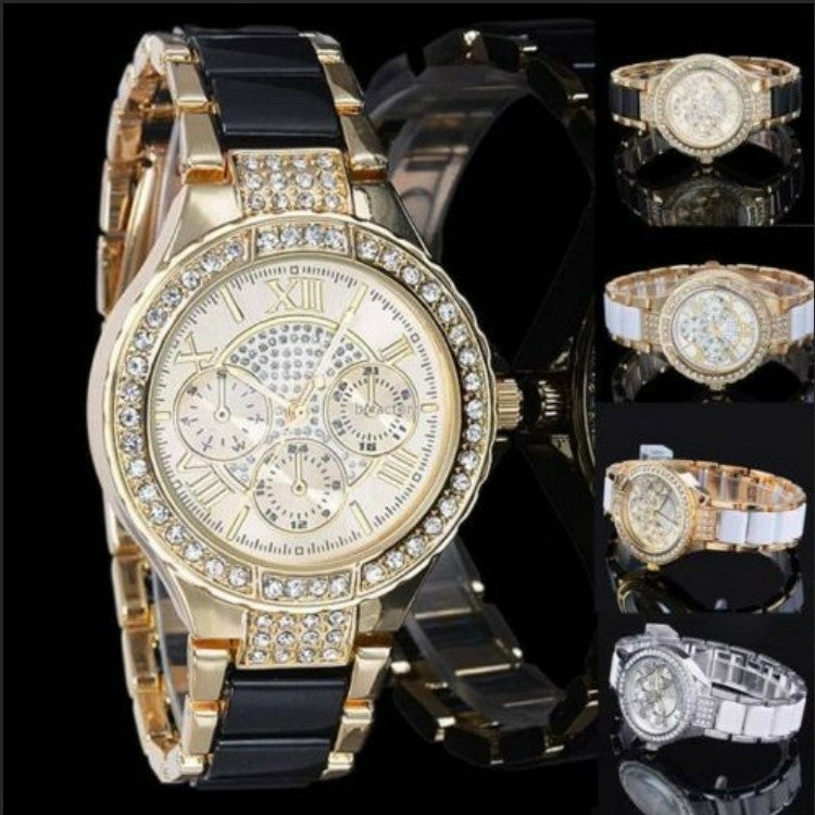 Geneva Alloy Diamond Steel Strap Watch Fashion Women's Quartz Watch