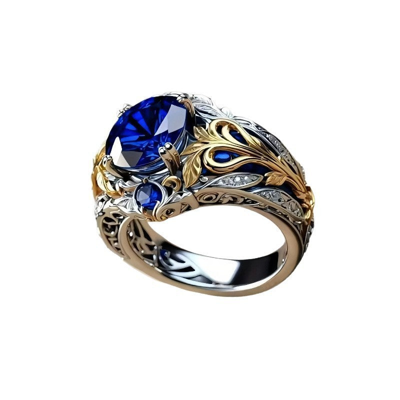 Vintage Inlaid Sapphire Ring Creative Electroplated Ring