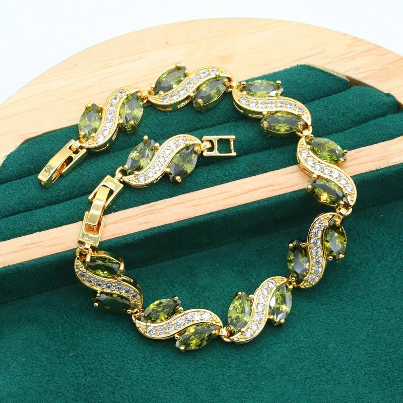 Anti-allergy AAA Zircon Bracelet Necklace Earring Ring Gold Ornament Suit