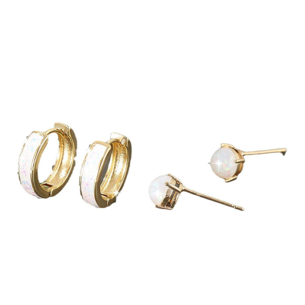 Luxury Temperament Copper Inlaid Opal Round Ear Clip