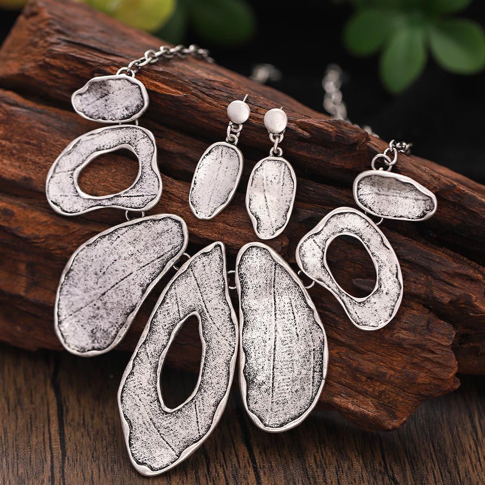 Alloy Geometric Irregular Oval Colorful Oil Necklace Hollow Design Women's Necklace Eardrop Set