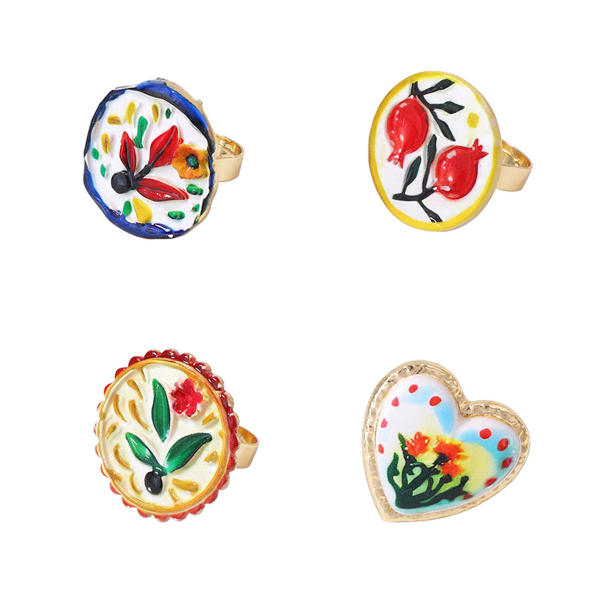 Alloy Printed Flower Heart Open Women's Ring