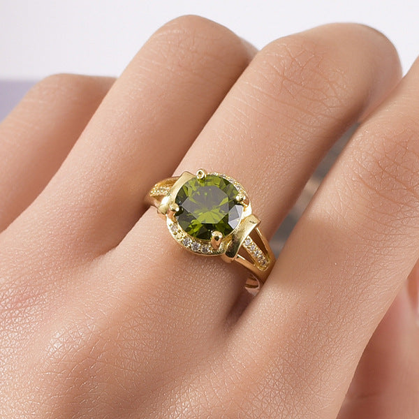 High-end Fashionable Olive Green 18K Gold-plated Open Ring