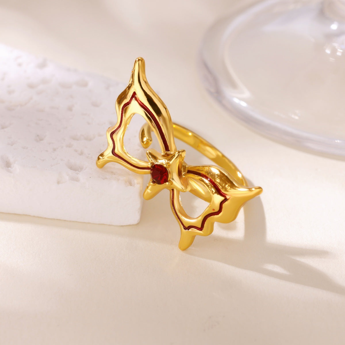 Light Luxury High-end Sense Ice Blue Oil Drop Butterfly Open Ring