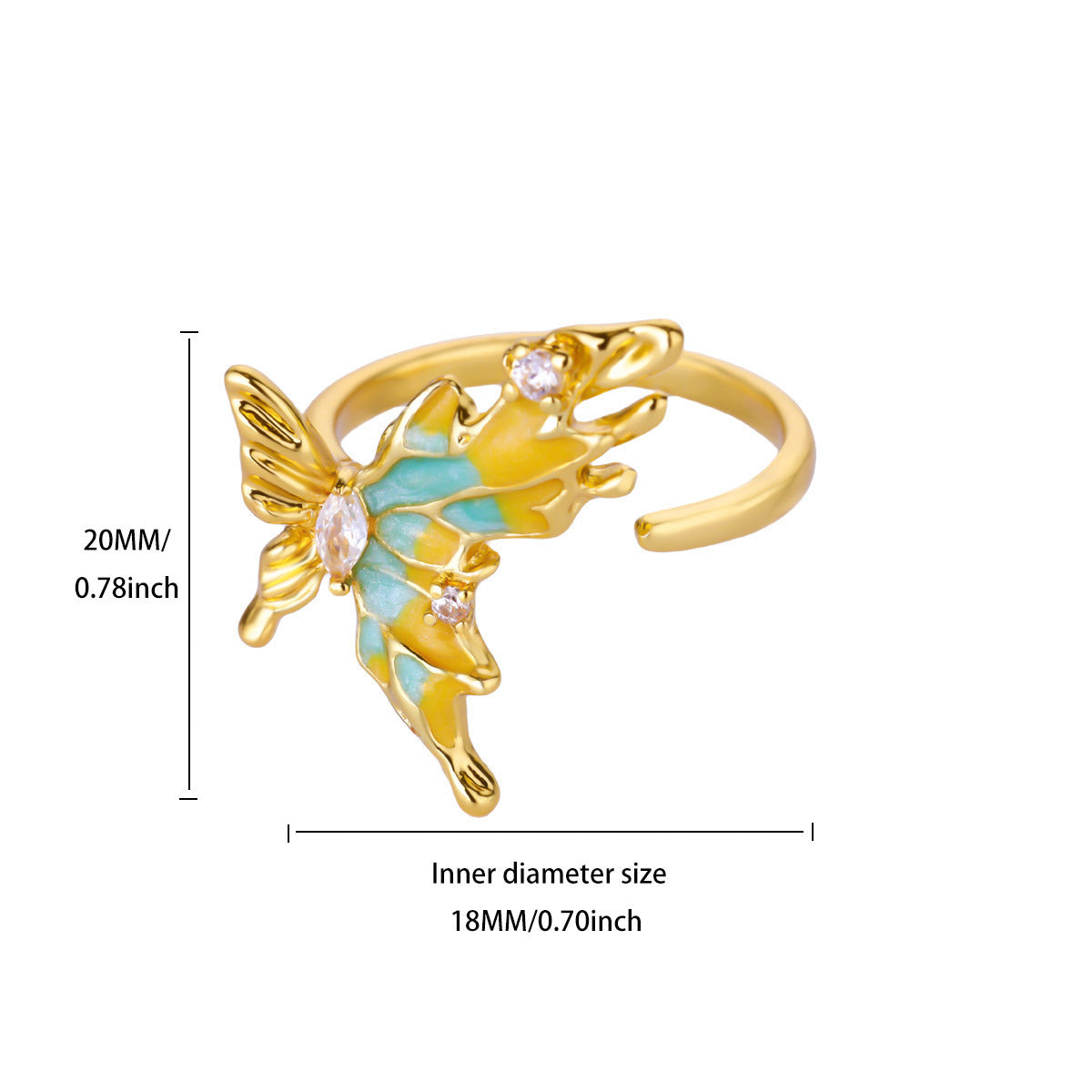 Light Luxury High-end Sense Ice Blue Oil Drop Butterfly Open Ring