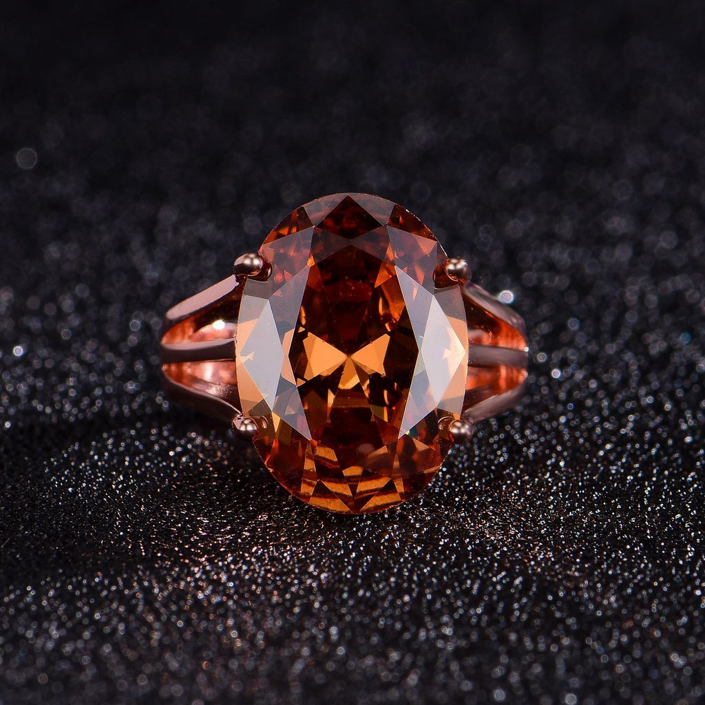 New European And American Oval Champagne-colored Zirconia Closed Ring