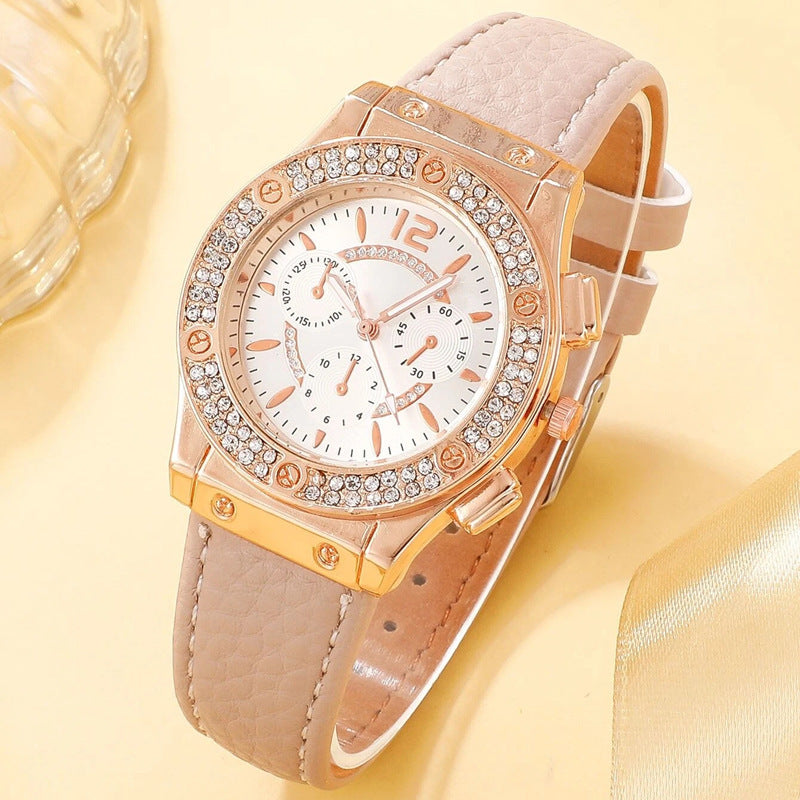 Ins Korean Style Diamond-embedded Fashion Pu Strap Watch