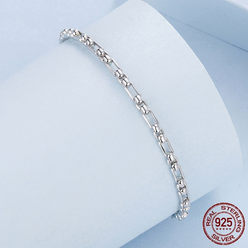 S925 Sterling Silver Minimalist Round Box Chain Bracelet