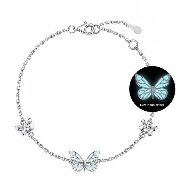 Sterling Silver Luminous Butterfly Bracelet Necklace Earrings Luminous