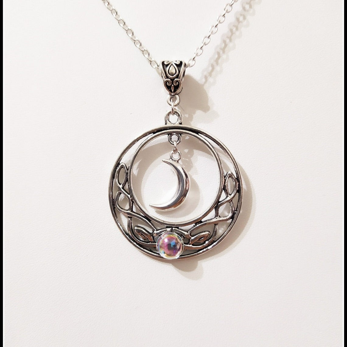 Infinite Love Celtic Necklace Crescent Crystal Necklace