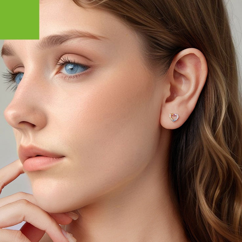 S925 Sterling Silver Colorful Heart-shaped Zircon Stud Earrings