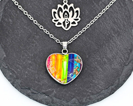 Seven-color Heart-shaped Emperor Stone Lotus Double-layer Necklace