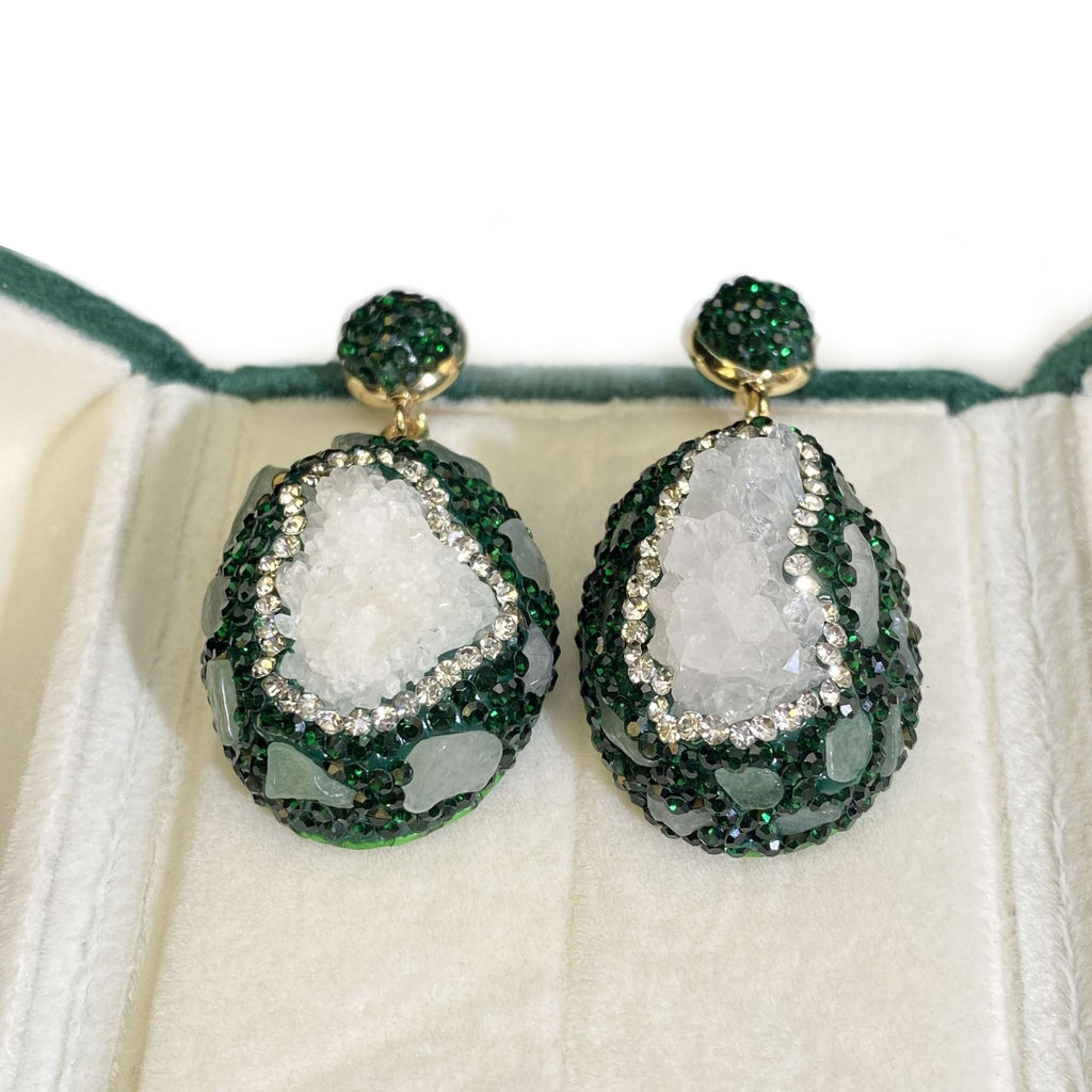 Crystal Bud Inlaid Emerald Earrings