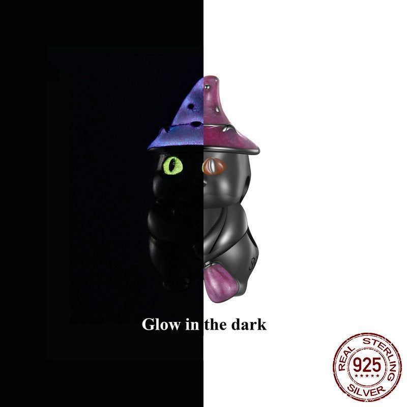 Halloween Black Cat Diy Bracelet String Beads S925 Sterling Silver Beads