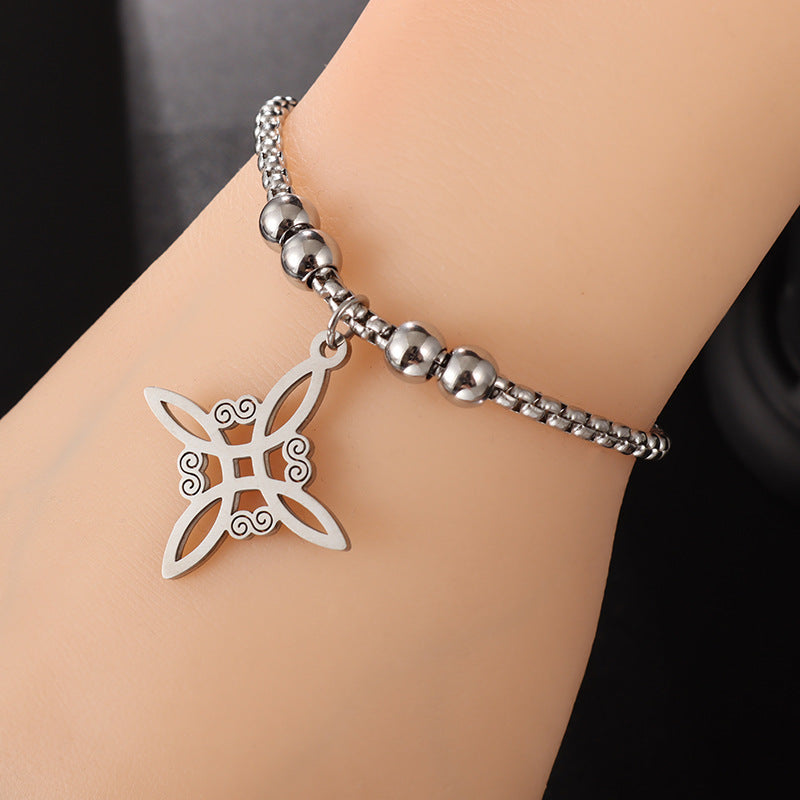 Sweet Classic Witch Knot Bracelet Ring Women's Stainless Steel