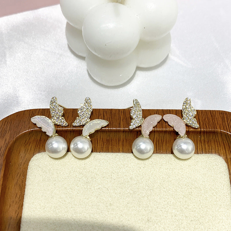 Pearl Zircon Bow Temperament Light Luxury Niche Earrings
