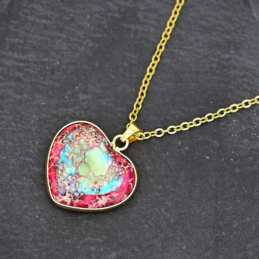 Red And Blue Heart-shaped Emperor Stone Necklace