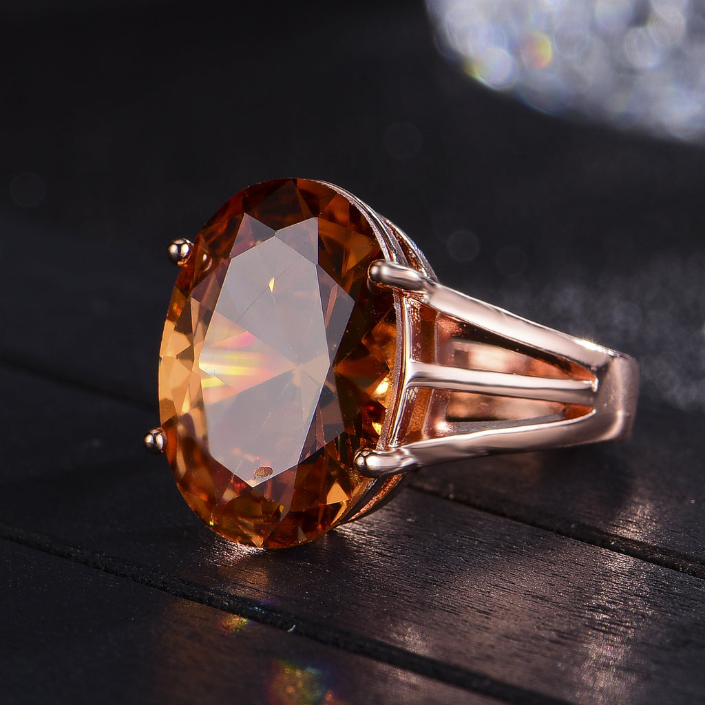 New European And American Oval Champagne-colored Zirconia Closed Ring