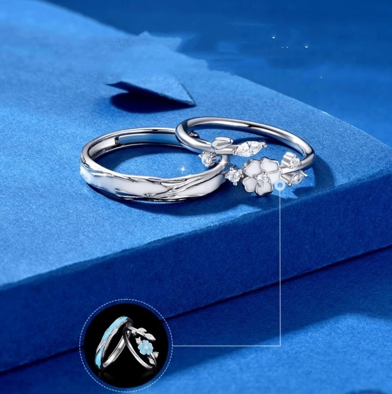 Creative Silver Sparkling Camellia Couple's Ring