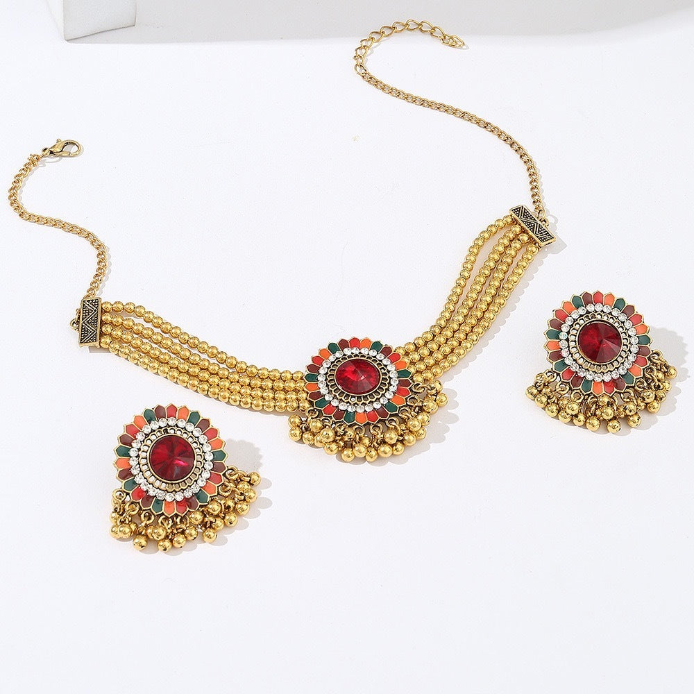Bohemian Indian Style Necklace And Earrings Suite Flowers