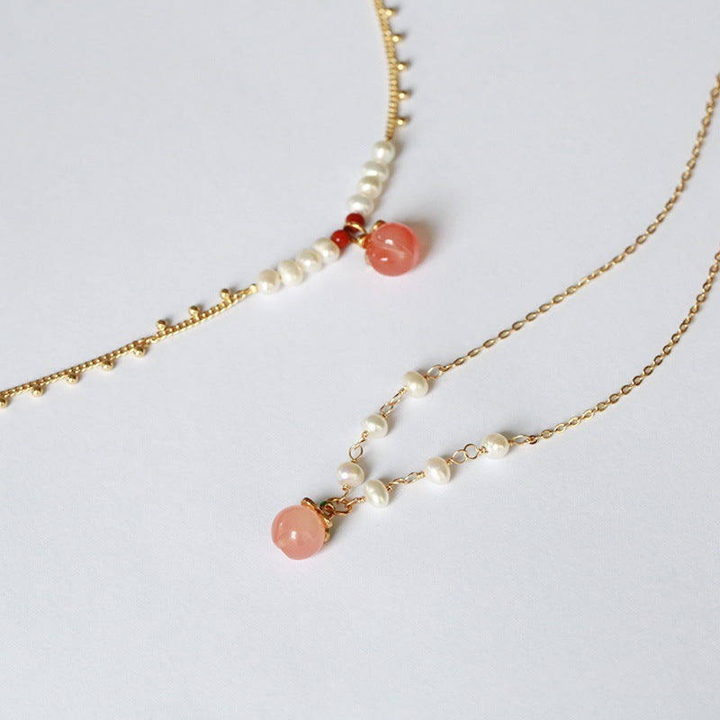 Natural Chalcedony Agate Peaches Clavicle High-grade Natural Freshwater Pearl Necklace