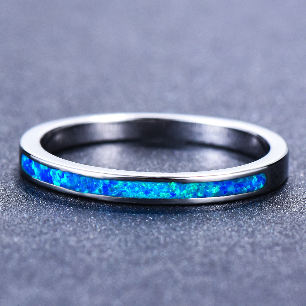 Platinum Blue Opal Ring Female Temperamental, Simple And Personalized
