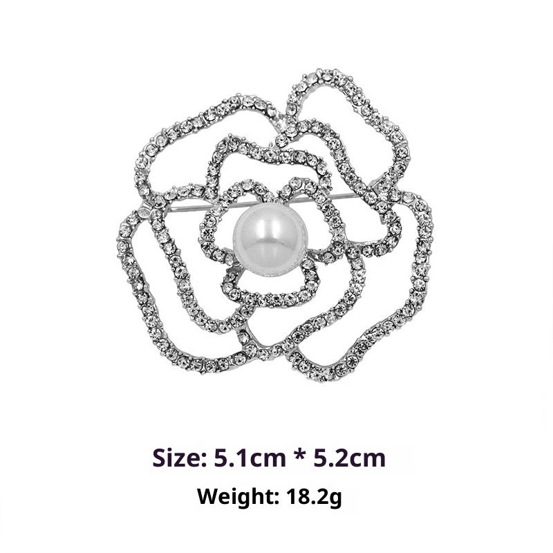 Minimalist Pearl Floral Brooch With Diamond Flower Accessory Pin