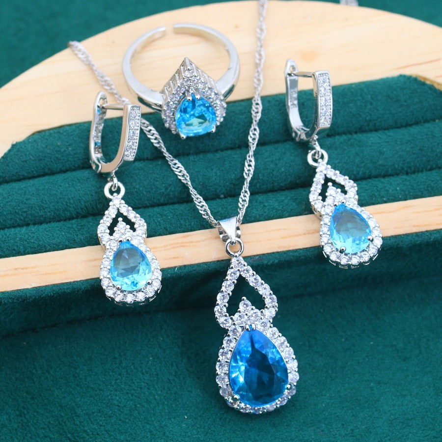 Zircon Inlaid Water Drop Jewelry Earring Ring Necklace