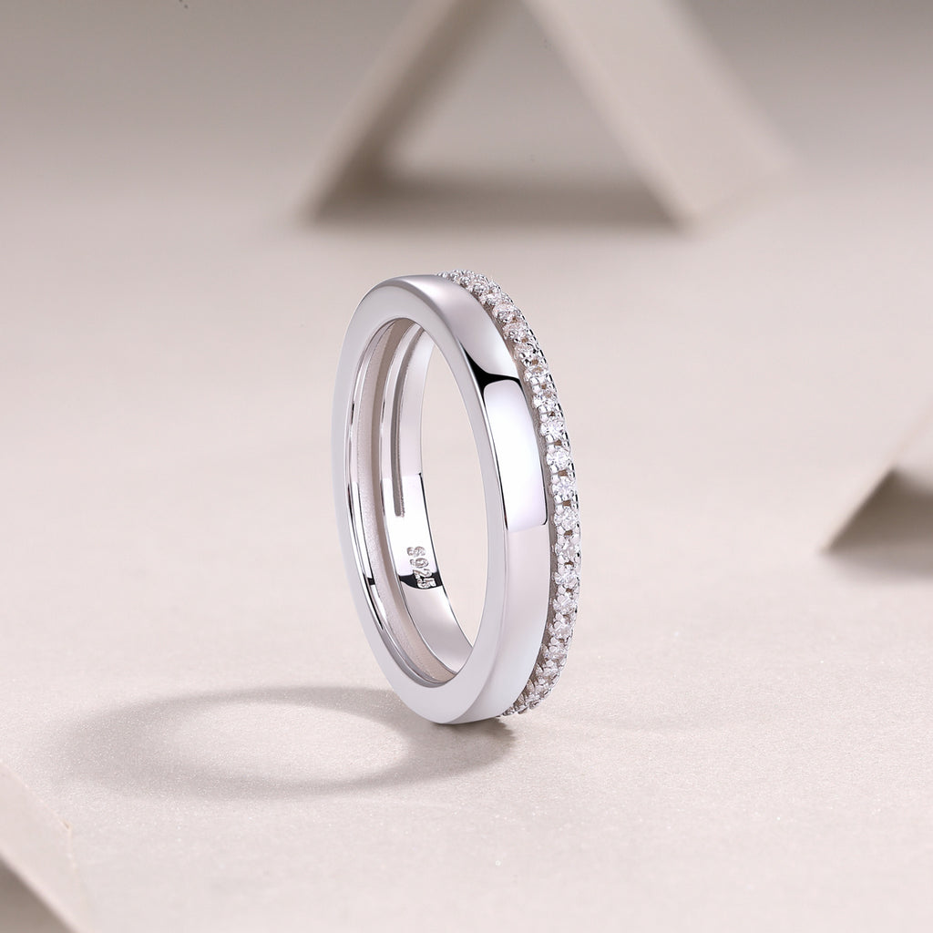Double Ring Shadow - Set With Top-quality Moissanite S925 Silver And Platinum-plated Diamond Wedding Ring. The Ring Can Be Inspected With A Diamond Pen