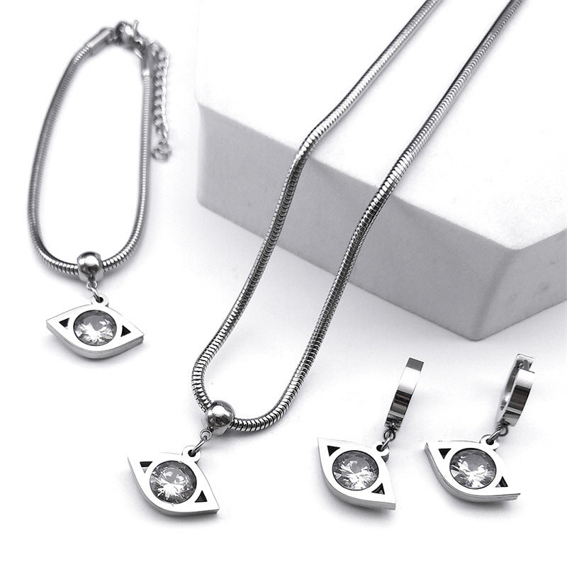 Zirconium Gold Earrings Necklace Decoration Suit