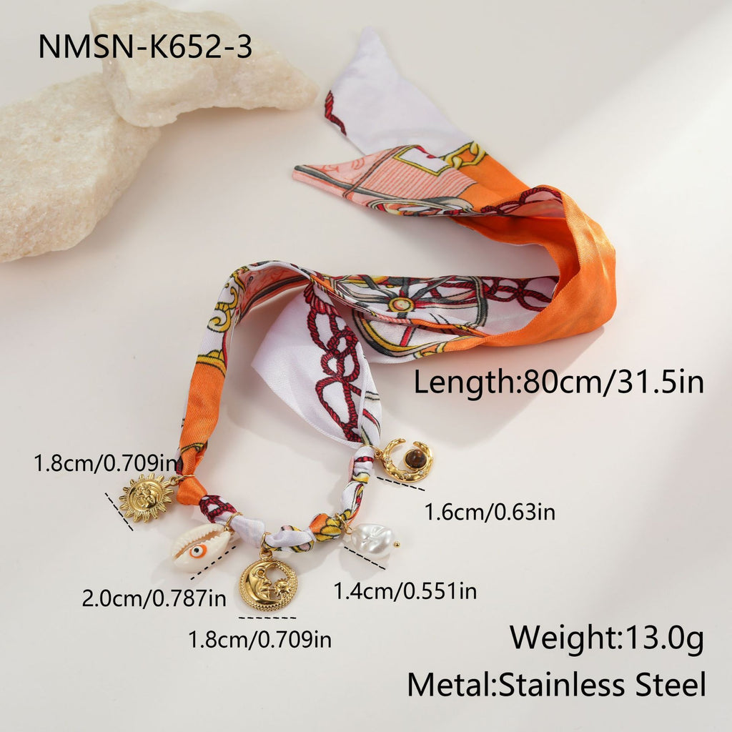 Affordable Luxury Silk Scarf Necklace Stainless Steel Bracelet Vacation Style High Sense