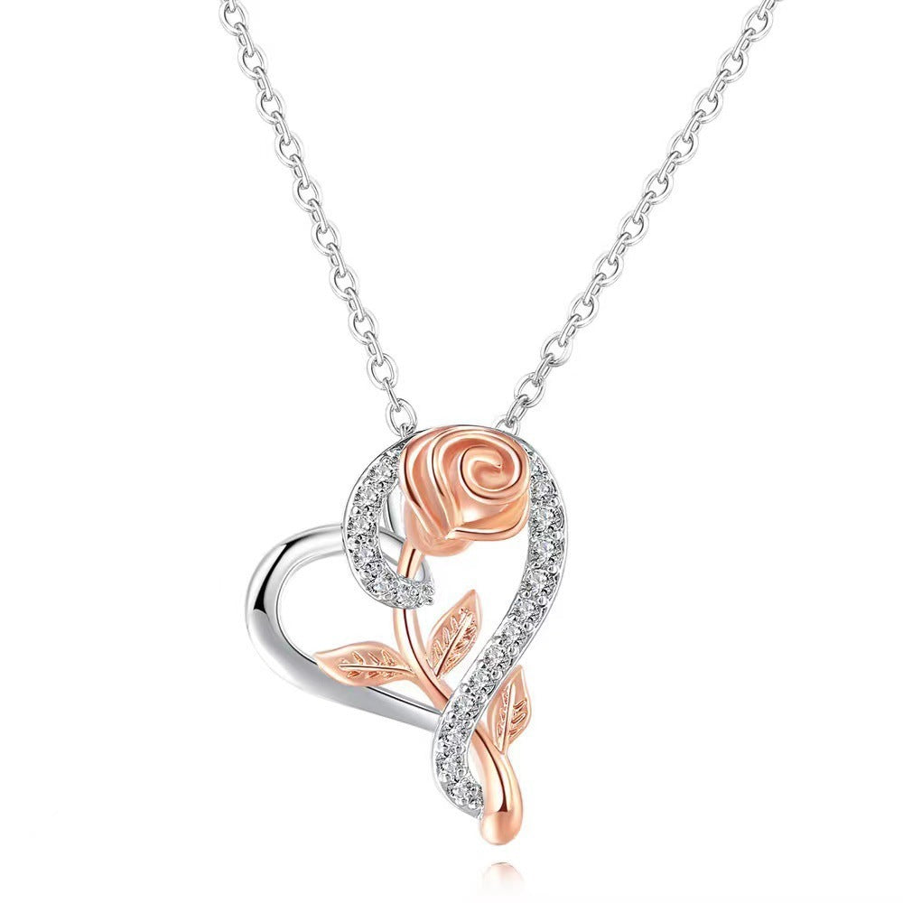 Necklace S925 Fashion European And American Style Heart-shaped Rose