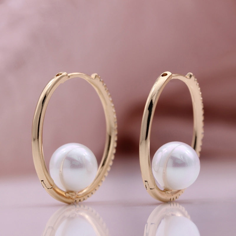 Pearl Trendy Champagne Gold Inlaid Zircon Earrings