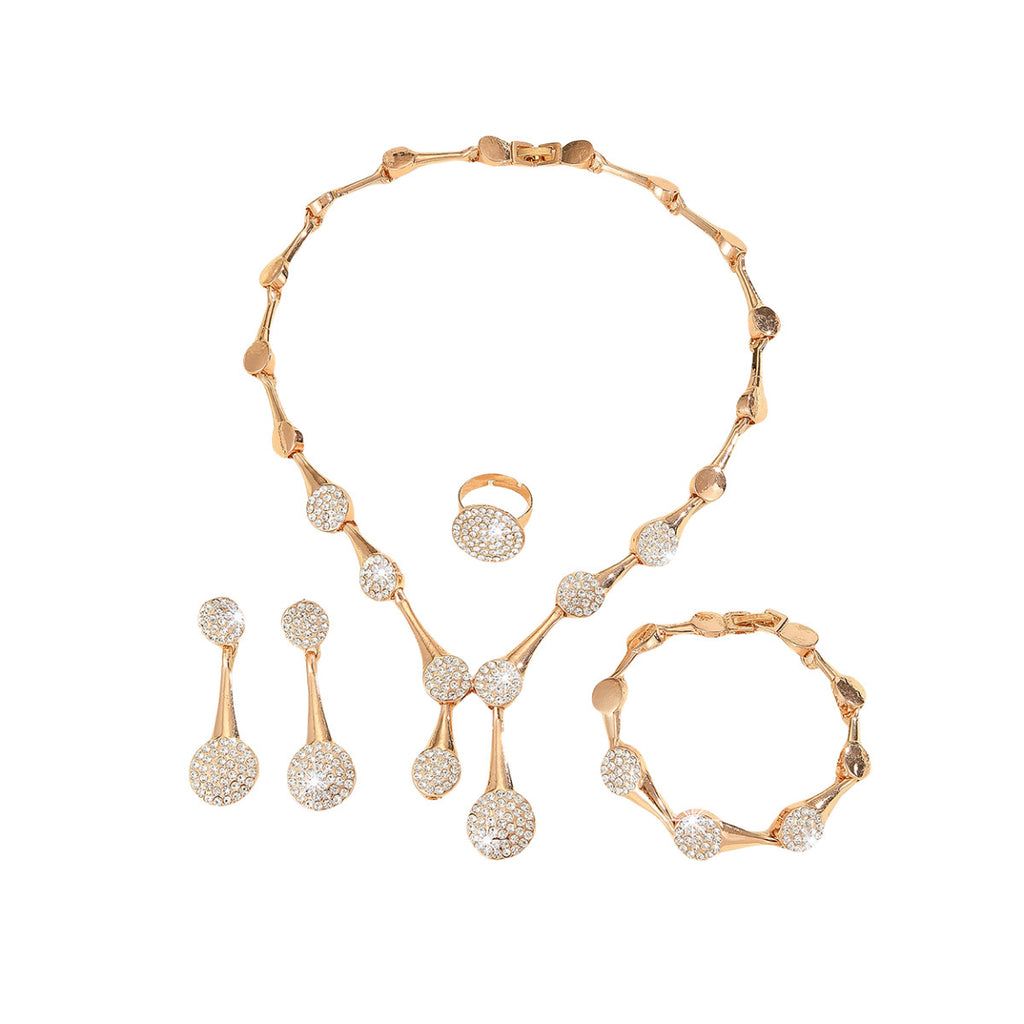Fashion Exquisite Gold Diamond Necklace And Earrings Suite