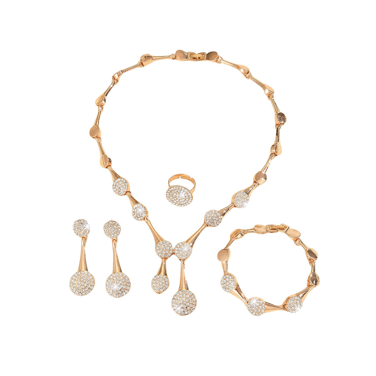 Fashion Exquisite Gold Diamond Necklace And Earrings Suite
