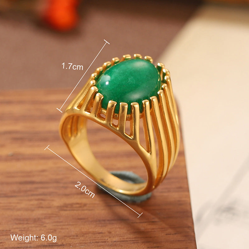 Natural Stone Geometric Ring High-grade Versatile Retro Non-fading