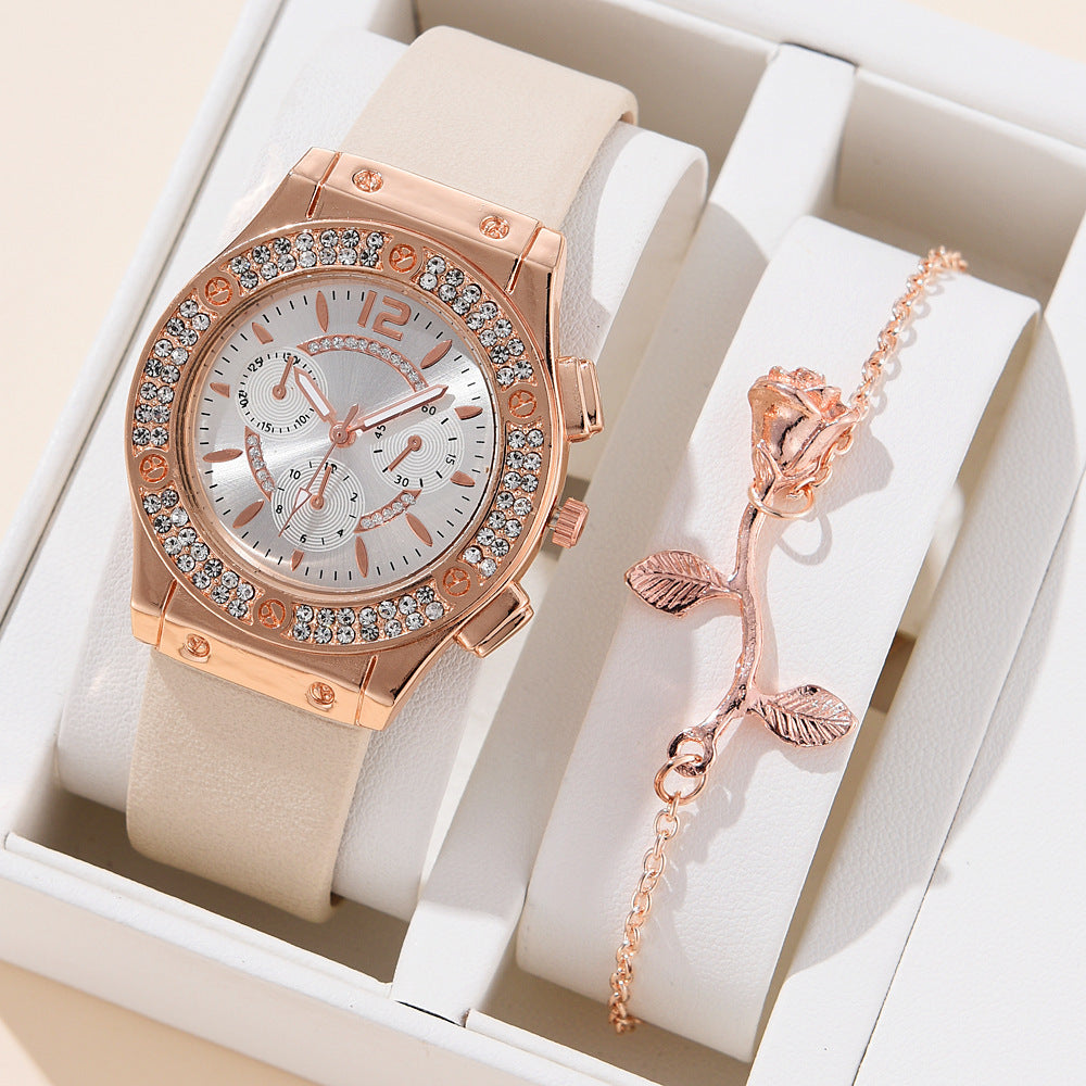 Ins Korean Style Diamond-embedded Fashion Pu Strap Watch