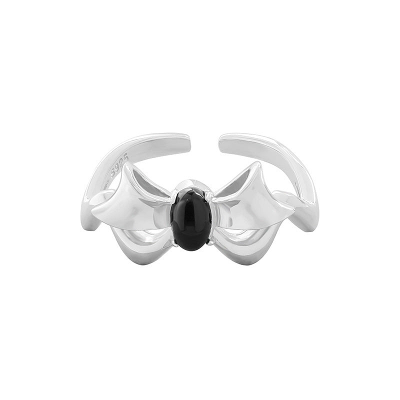 Special-interest Design Bow Black And White Agate All-Match Ring Advanced Sense