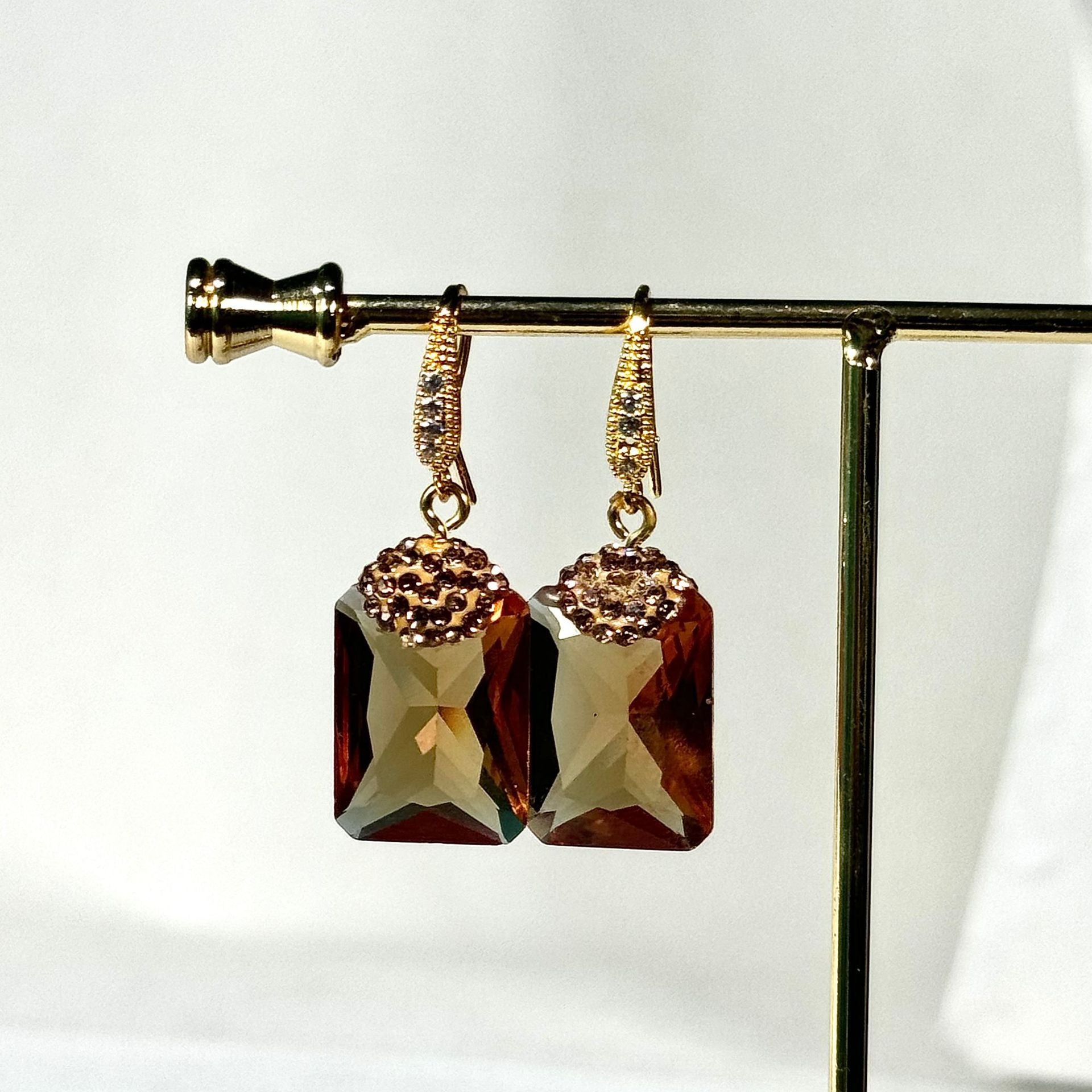 Rectangular Pendant Zircon Earrings