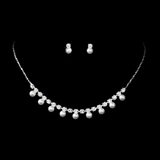 Bridal Wedding Jewelry Set Crystal Rhinestone Elegant Pearl Necklace