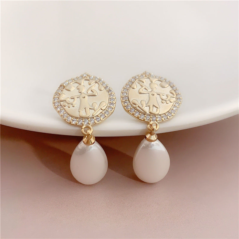 Water Drop Pearl Earrings Female Micro Inlaid Zircon