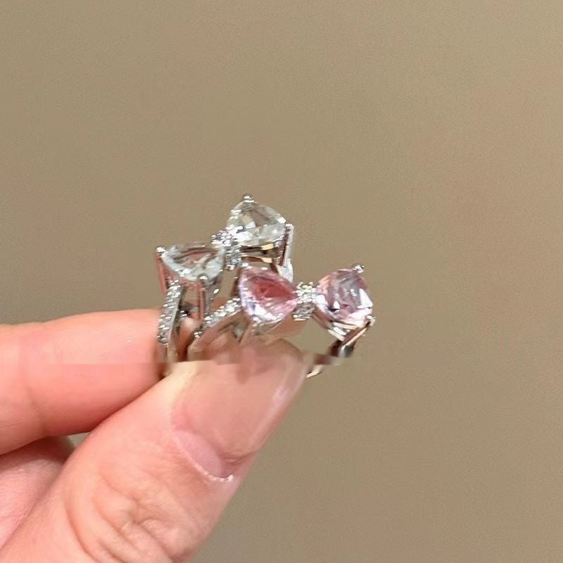 Diamond Bow Open Ring Female Niche High-end Adjustable