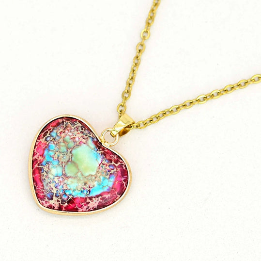 Red And Blue Heart-shaped Emperor Stone Necklace