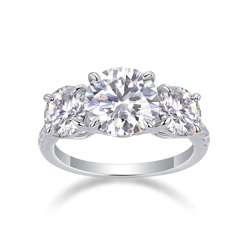 Three Shining Stars - A Wedding Ring Set With 3-carat Top-quality Moissanite S925 Silver And Gold-plated Diamond. The Ring Can Be Inspected With A Diamond Pen